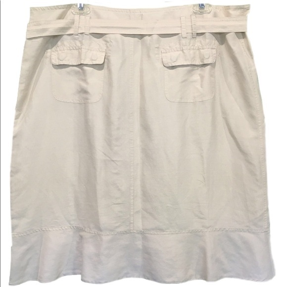 Calvin Klein Short Belted Khaki Silk Bamboo Pockets Midi Skirt Women's 16 - Picture 3 of 7